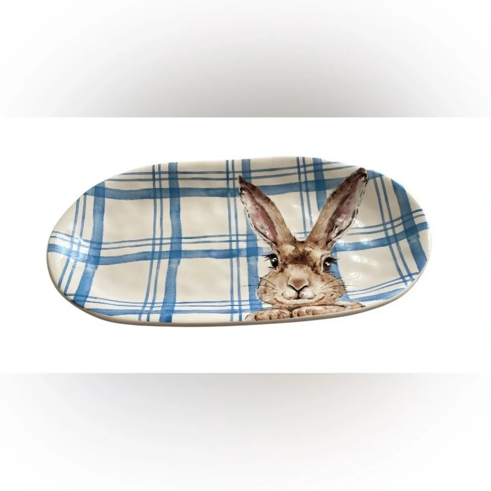 Pier 1 Henry Bunny, Blue Plaid Serving Plate. Part of the Henry Bunny Collection